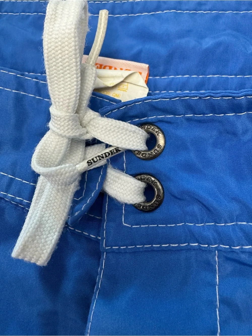 Sundek Boys Dark Blue Long Swim Trunks with White Drawstring in Size 8